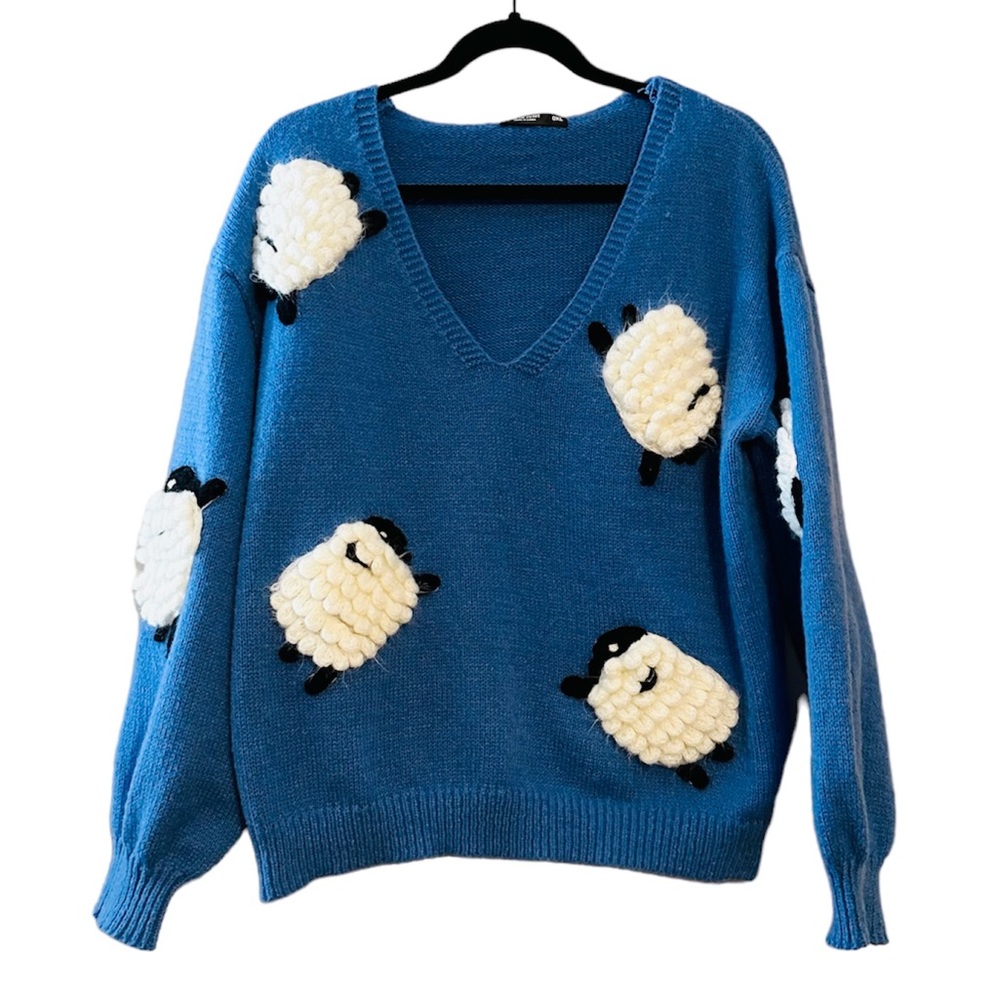 Shein Sheep Patched Drop Shoulder Sweater Size XL